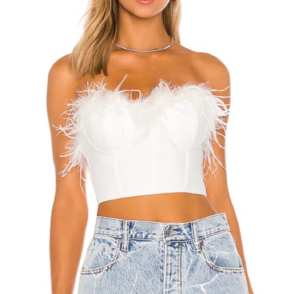 NWT Revolve white feather bustier strapless crop top
